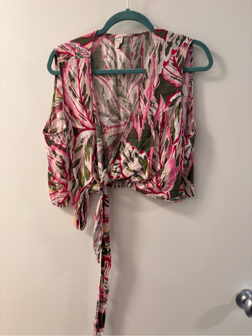 LOFT Pink & Green Tie-Front Cropped Camisole